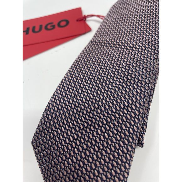 Hugo Boss Men's Skinny Silk Jacquard Tie Light Pastel Purple Navy NWT